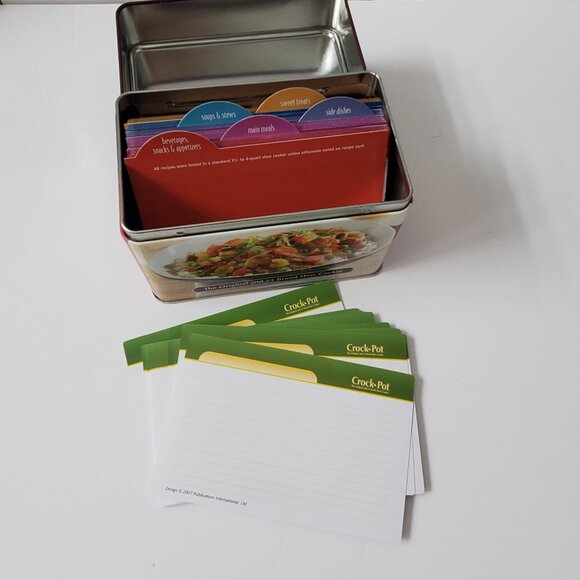 CROCK POT Tin Container Recipe Box Over 70 Different Recipes + Blank Cards Meals - Picture 3 of 11